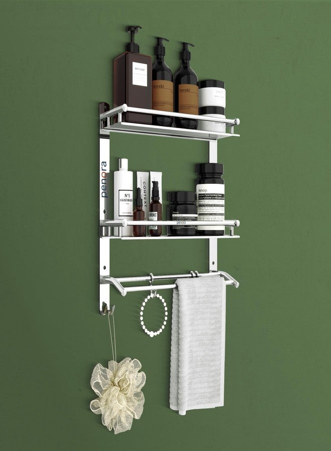 Penora 3 Tier Stainless Steel Bathroom Organizer to Organize Bath Accessories with Towel Rod for Bathroom & Clothes Hanger Hook | Multi Purpose Kitchen, Washroom & Over The Toilet Storage (Pack of 1) - Image 3